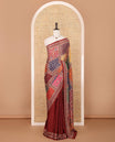 Maroon half-&-half colorful geometric printed & mirror embroidered masakali saree, printed border & pallu, plain blouse