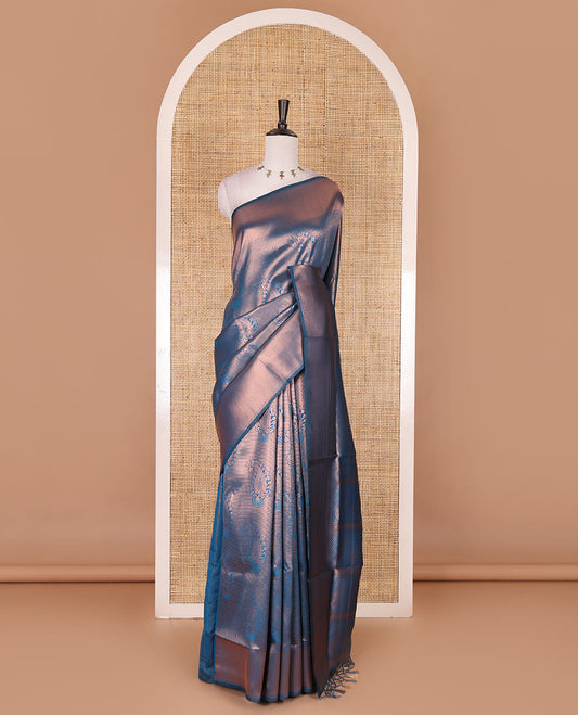 Blue paisley zari jacquard Kanchi tissue saree, zari border, pallu steeped with paisleys, and jacquard matching blouse