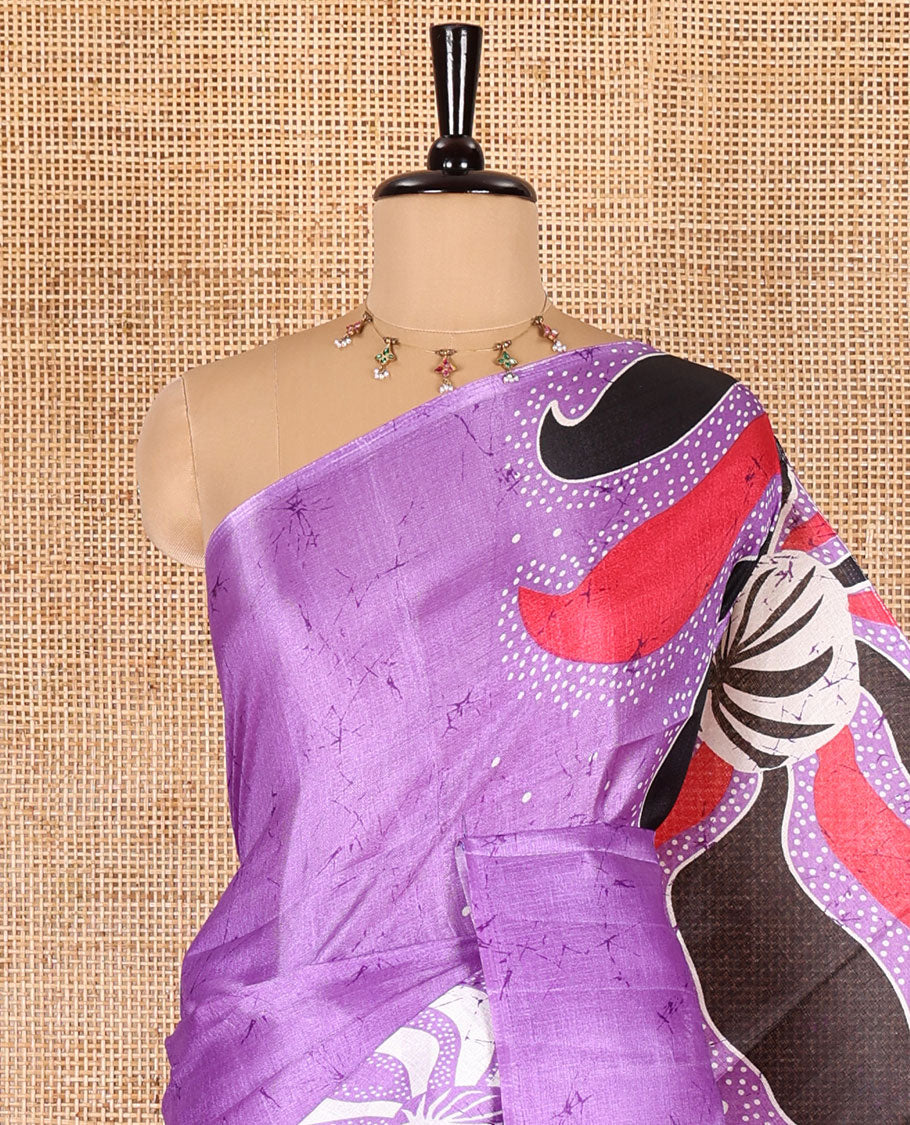 Borderless lavender abstract-style star motifs abstract printed art khadi cotton saree, abstract-style printed pallu, and a matching blouse