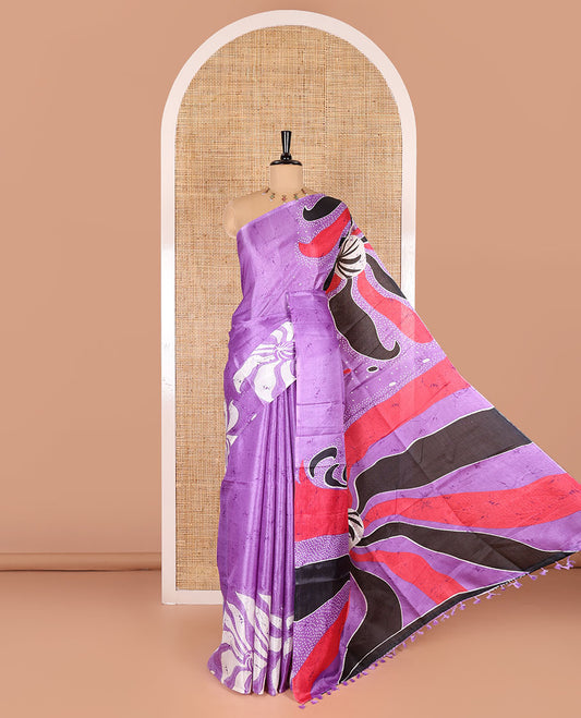 Borderless lavender abstract-style star motifs abstract printed art khadi cotton saree, abstract-style printed pallu, and a matching blouse
