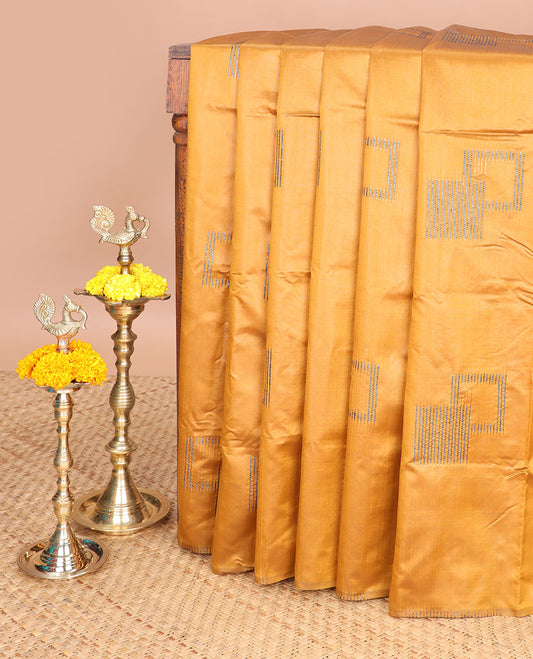Mustard neem zari design litchi soft silk saree with self border & neem zari design pallu along with plain blouse