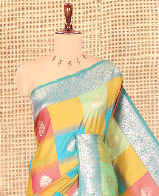 Rama Elite Soft Silk Saree, Decked up with Zari Buttas and Checks, a Contrast Traditional Border, Grand Pallu, and a Contrast Blouse