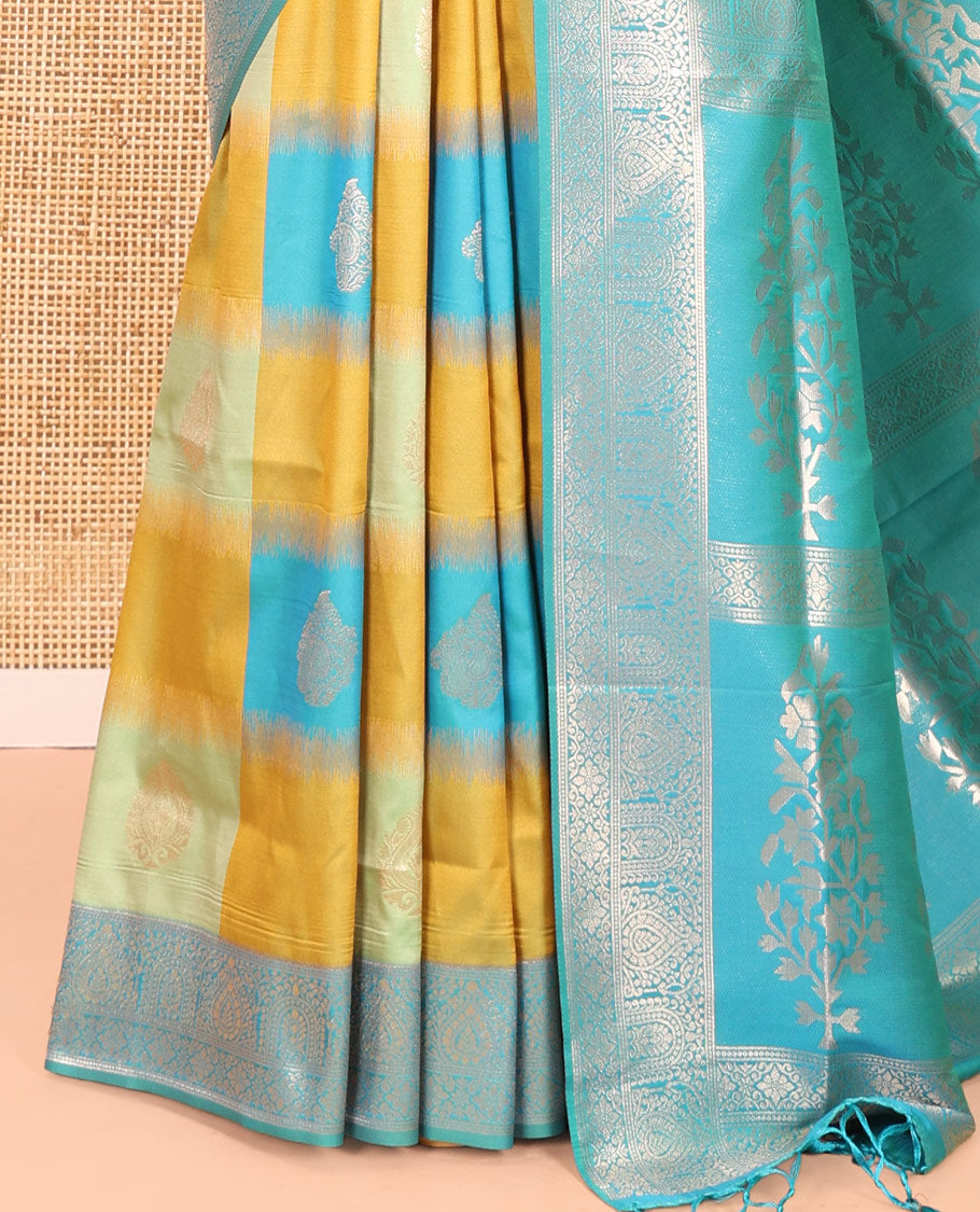 Rama Elite Soft Silk Saree, Decked up with Zari Buttas and Checks, a Contrast Traditional Border, Grand Pallu, and a Contrast Blouse