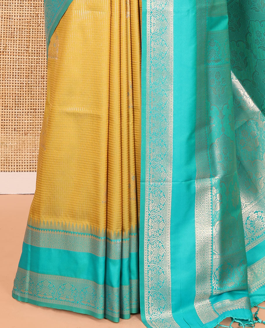 Mehenti Zari Design Elite Soft Saree, Contrast Rettai Pettu Border, Grand Pallu, and a Contrast Blouse