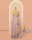 Chikku Giraffe Motif Print Linen Cotton Saree, a Piping Border, a Self-Pallu, and Matching Blouse