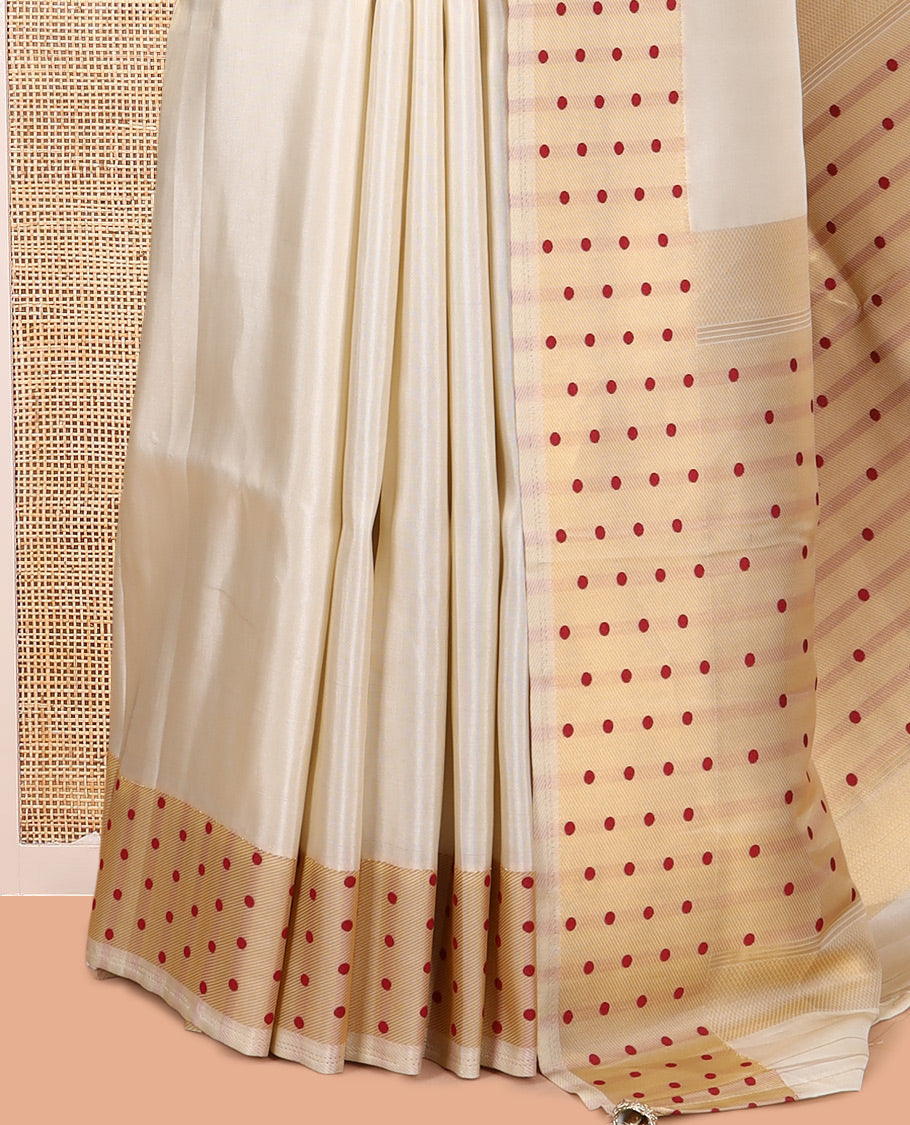 Gold-Maroon Plain Tissue Saree, Gold Polka-Dotted Border, Matching Blouse