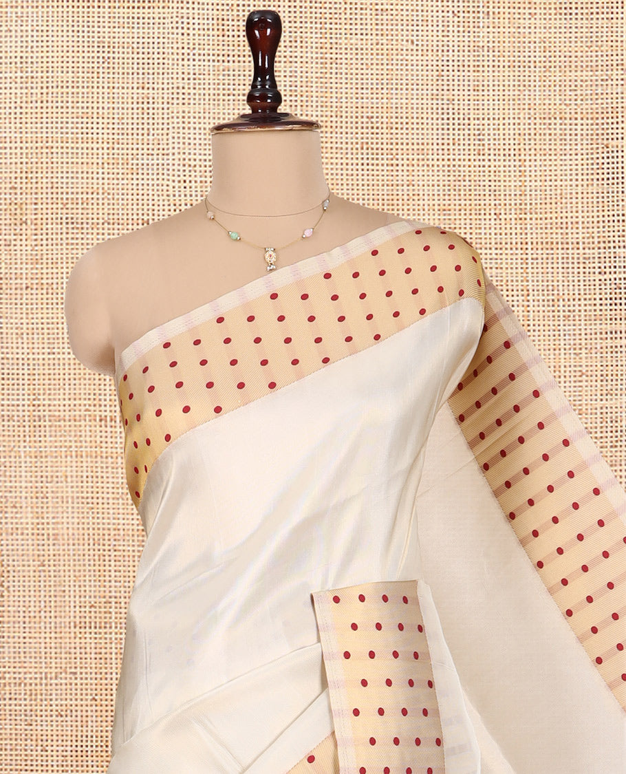 Gold-Maroon Plain Tissue Saree, Gold Polka-Dotted Border, Matching Blouse