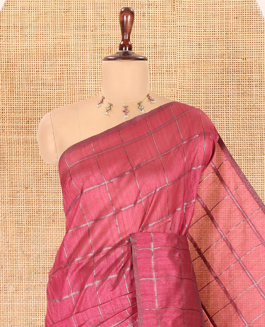 Borderless Pink Jute Cotton Saree