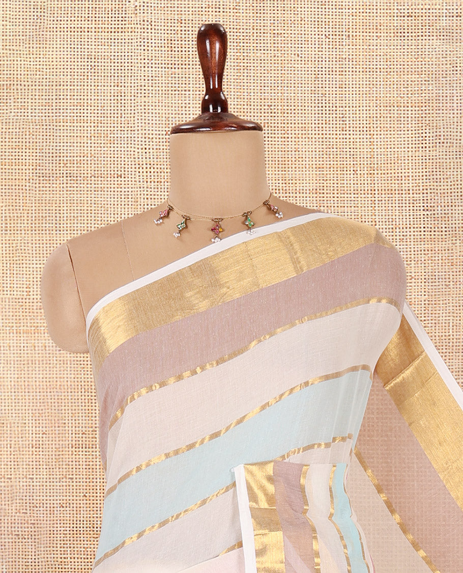 Cream Khadi Mul Cotton Saree