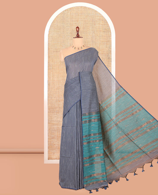 Borderless Grey Khadi Cotton Saree
