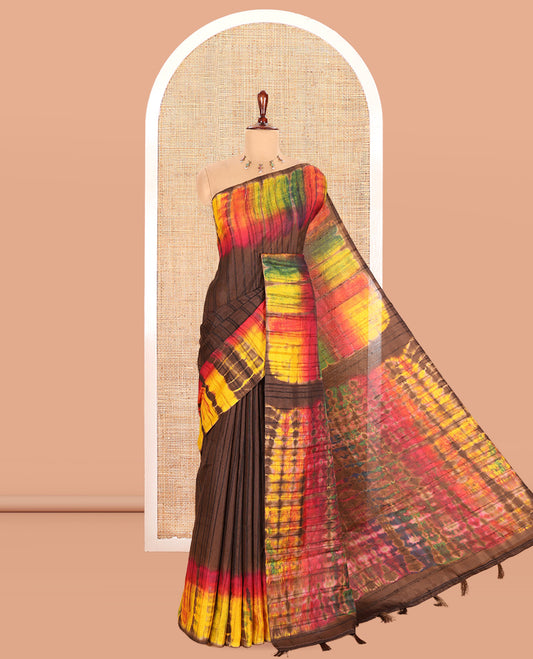 Brown Jute Cotton Saree
