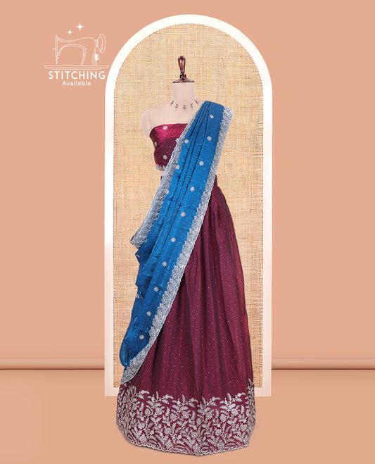 Wine Velvet Organza Half-Saree
