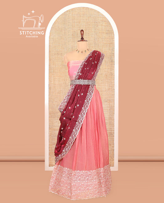 Peach Moss Organza Half-Saree