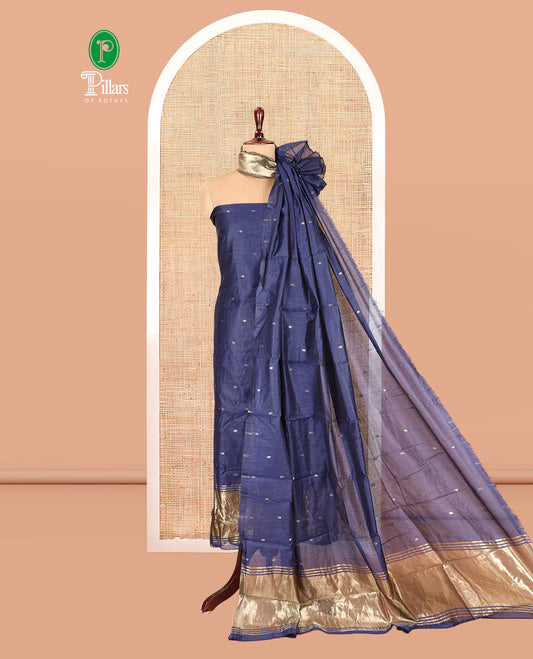 Royal Blue Banarasi Chanderi Material Churidar Features Zari Buttas Top, a Plain Bottom, and a Matching Dupatta