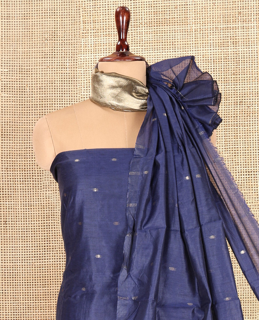 Royal Blue Banarasi Chanderi Material Churidar Features Zari Buttas Top, a Plain Bottom, and a Matching Dupatta