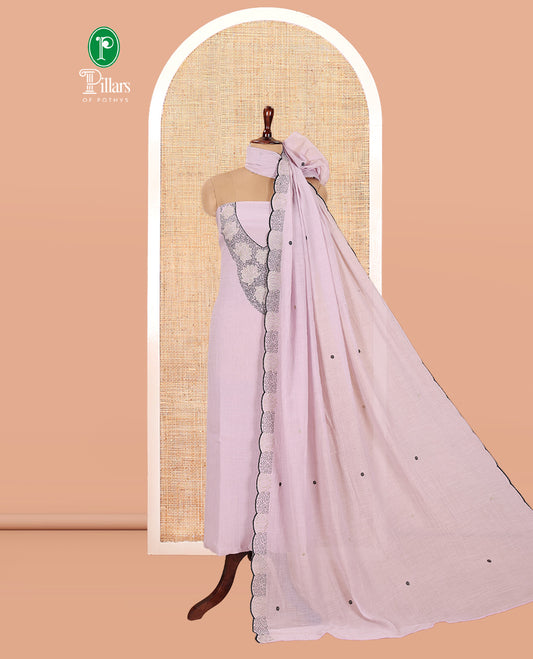Lavender Mul Chanderi Material Chudiddar, Floral Embroidered Top, Plain Bottom, Embroidered Dupatta