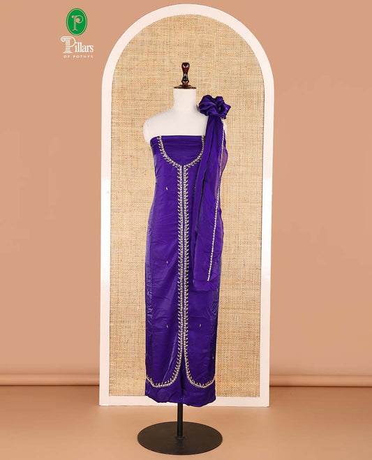 Blue sherwani pattern , hand work velvet organza chudidhar material top with american crepe pant & one side bead work dupatta