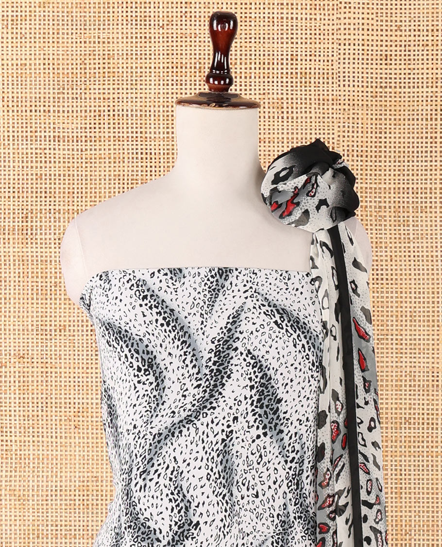 Black & white chudidhar material, cheetah printed Italian crepe top, plain black crepe bottom & cheetah printed georgette dupatta