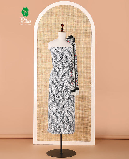 Black & white chudidhar material, cheetah printed Italian crepe top, plain black crepe bottom & cheetah printed georgette dupatta