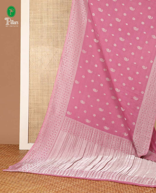 Light pink mango butta banaras crepe saree with banaras butta desig border & rich pallu along with zari butta design blouse