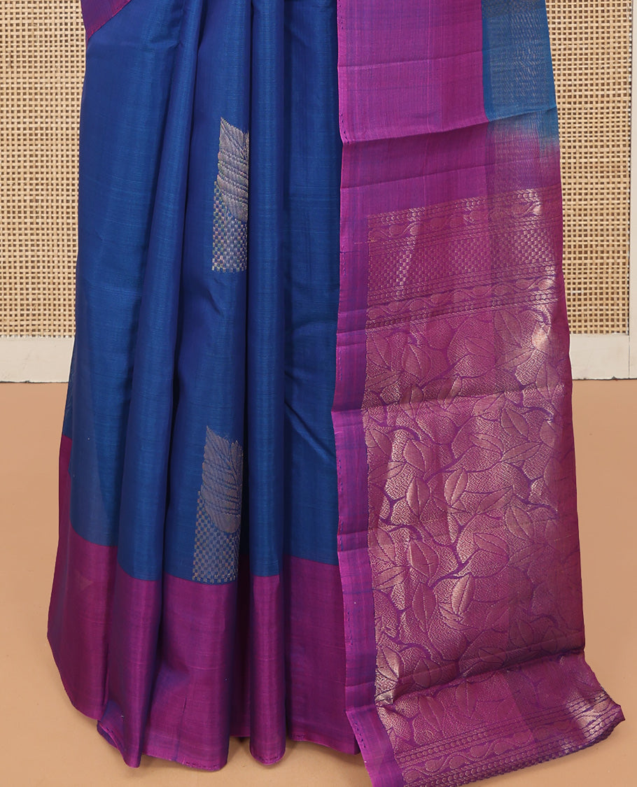 Blue Silk Cotton Saree, Accentuated with Zari Buttas, a Contrast Zari Border, Intricate Pallu, and a Contrast Blouse