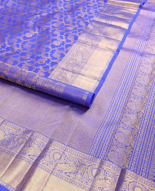 Blue floral jacquard samudrika silk saree with self intricate zari design border & zari design pallu