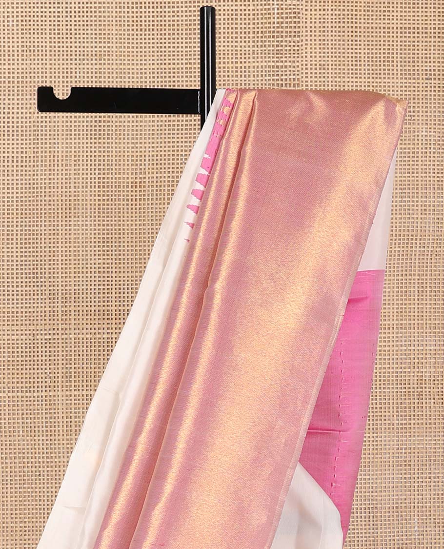 Borderless cream with pink silk saree with bhavanji pallu