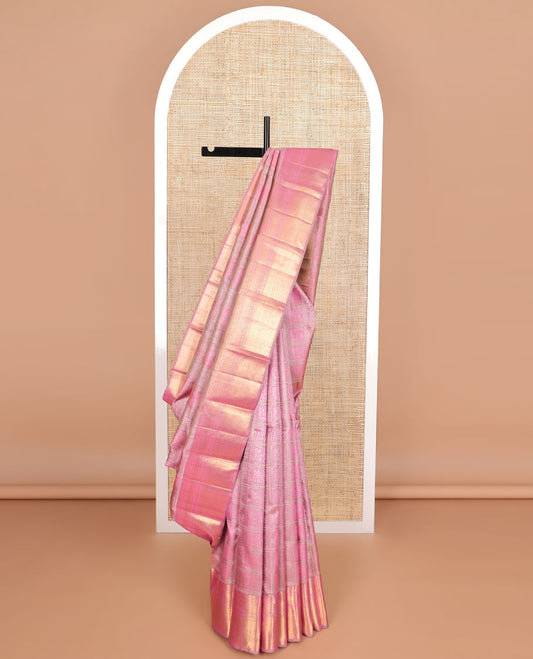 Baby pink floral design silk saree with self border of rekku, muthu, banaras design & floral design pallu