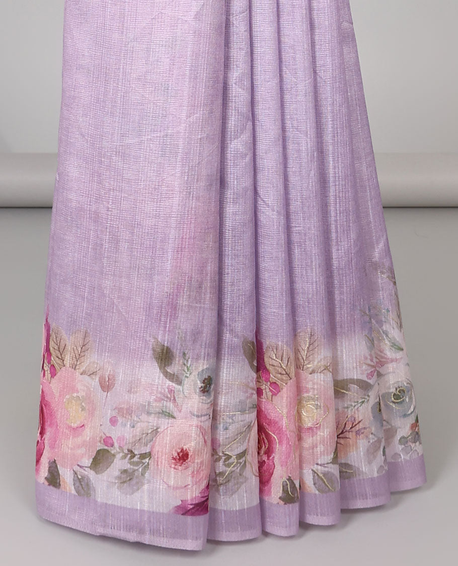 Lavender tussar silk saree with self floral design border & floral design pallu