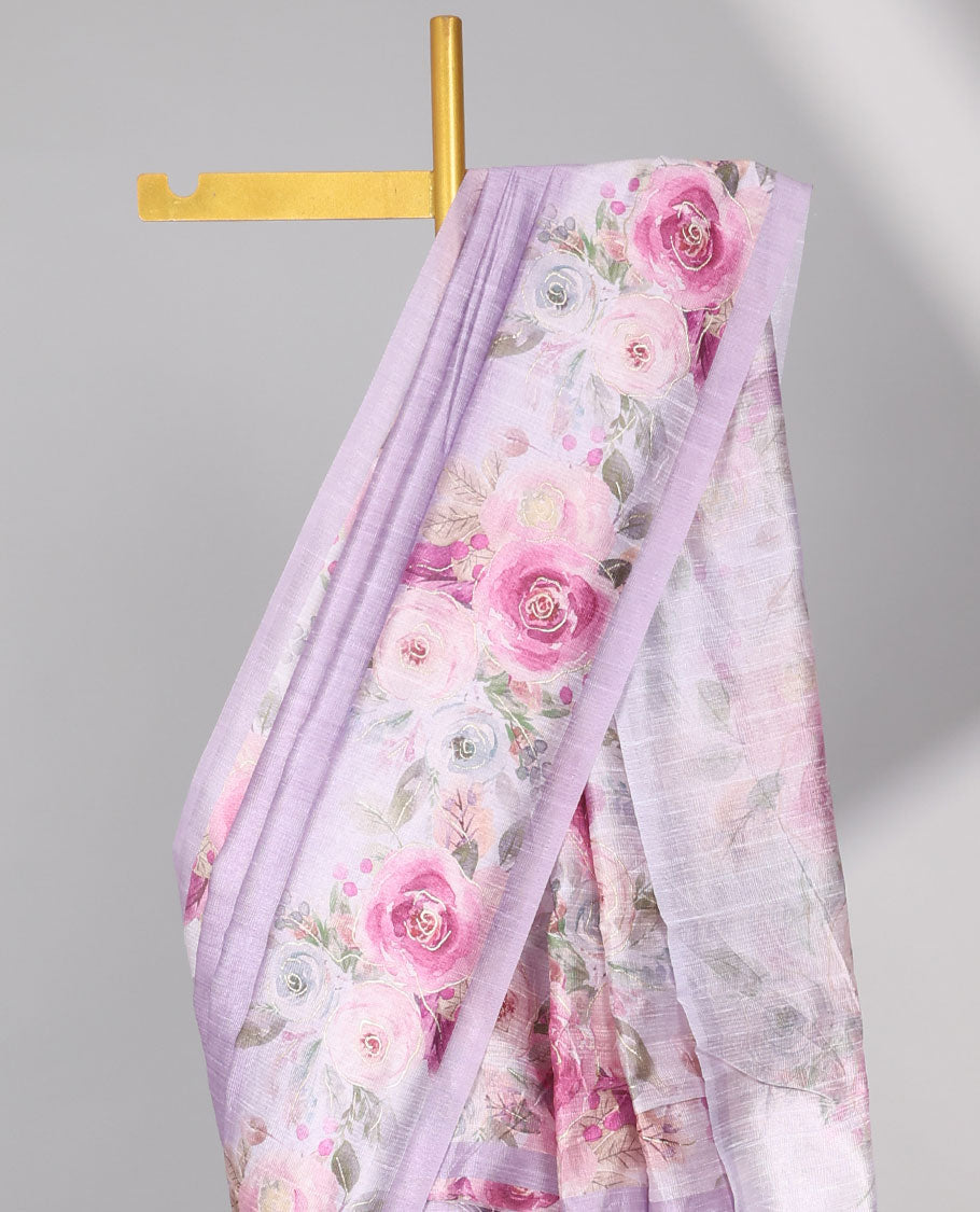 Lavender tussar silk saree with self floral design border & floral design pallu