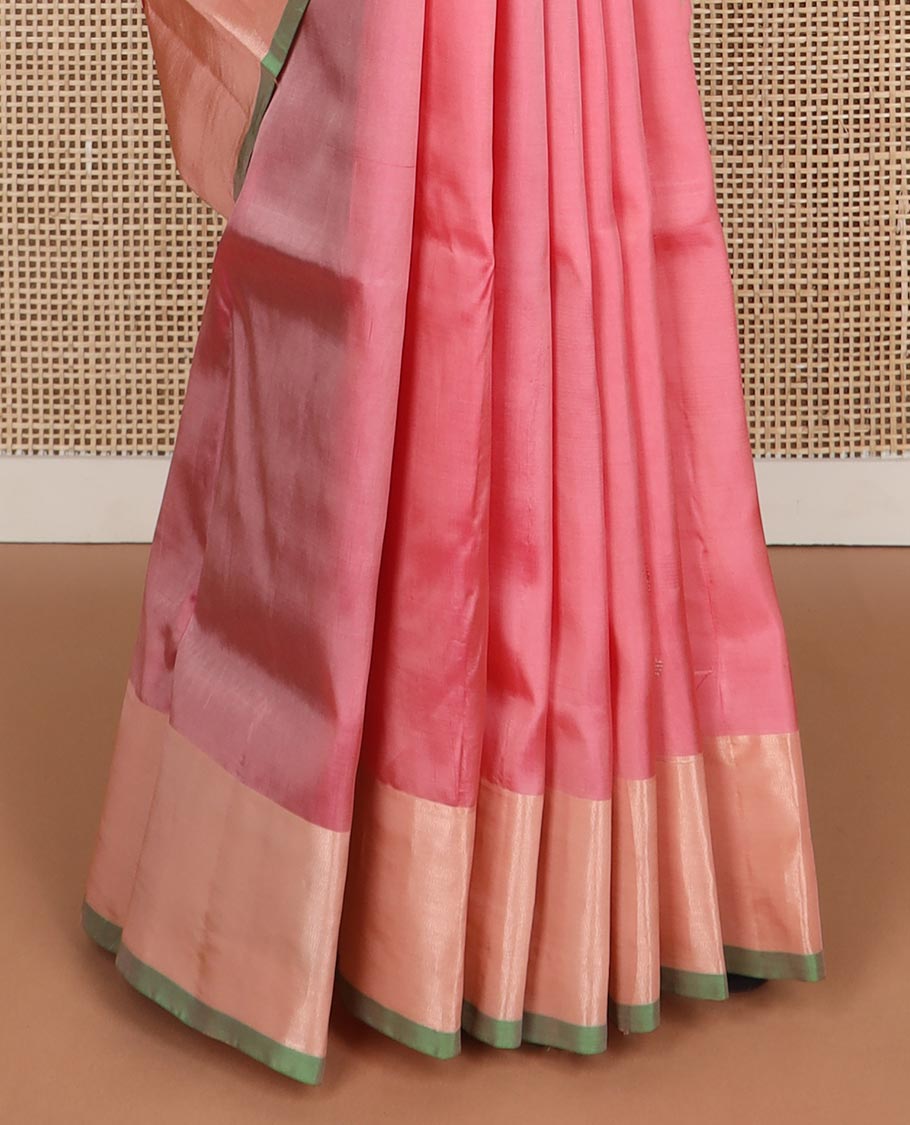 Light pink motifs uppada silk saree with self zari border & floral design pallu