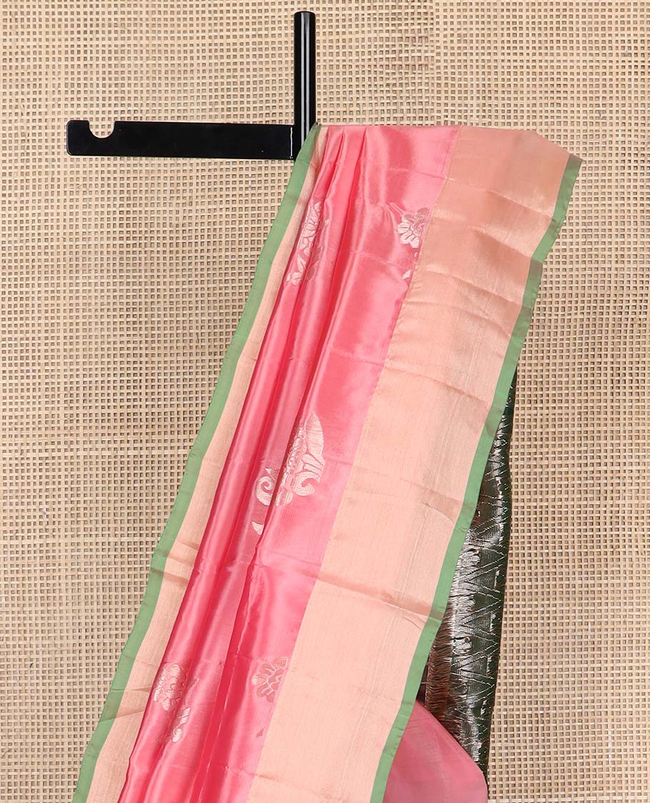 Light pink motifs uppada silk saree with self zari border & floral design pallu