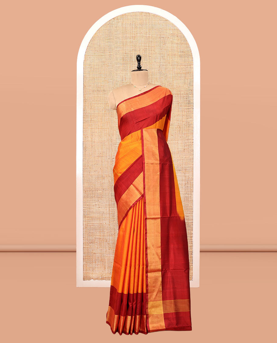 Orange Plain Uppada Silk Saree, Contrast Zari Border, Plain Pallu, and a Contrast Blouse