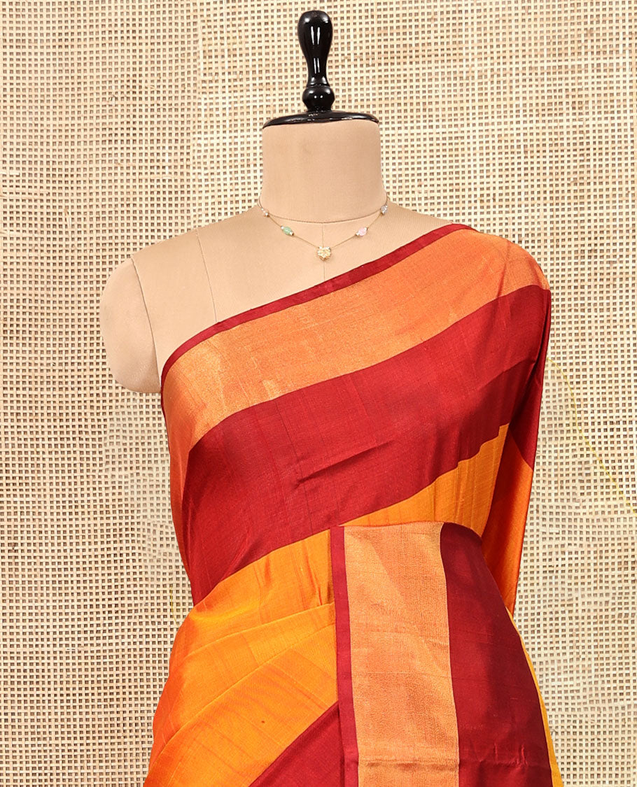Orange Plain Uppada Silk Saree, Contrast Zari Border, Plain Pallu, and a Contrast Blouse