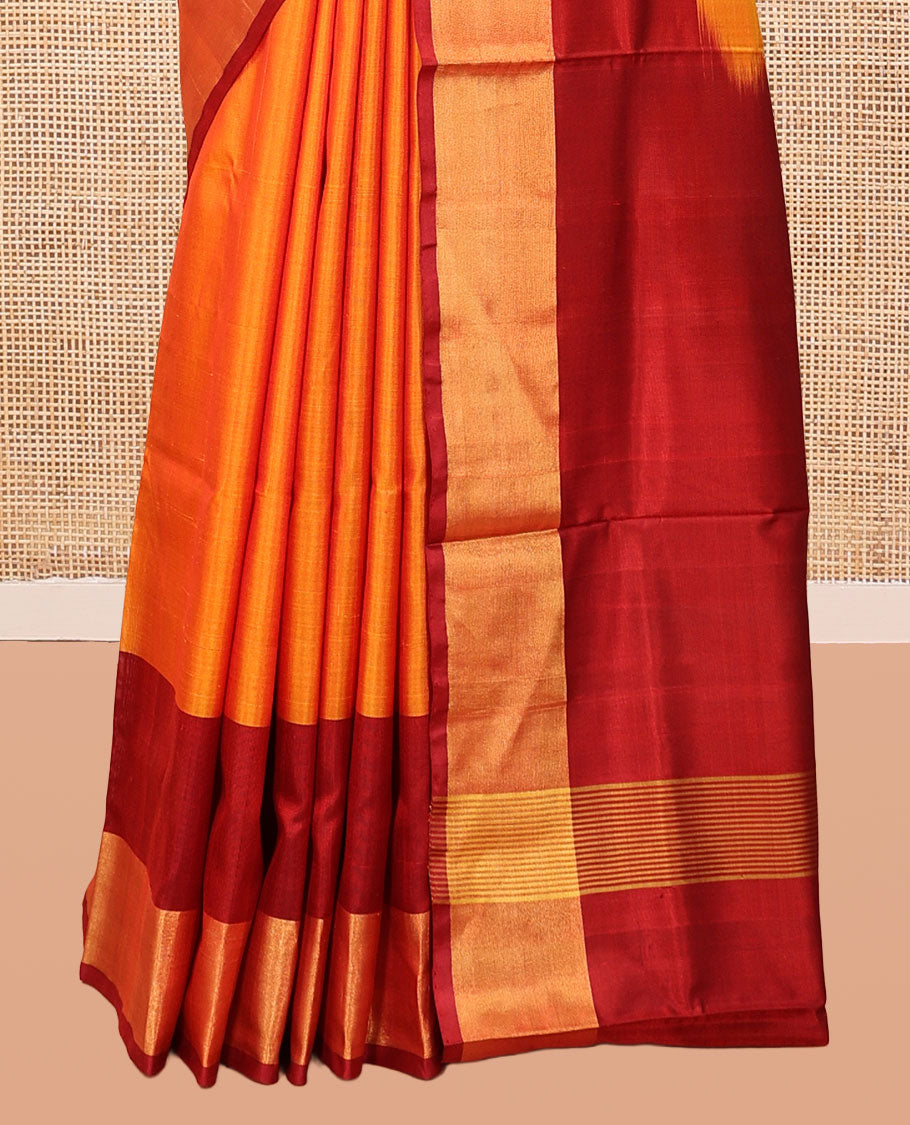 Orange Plain Uppada Silk Saree, Contrast Zari Border, Plain Pallu, and a Contrast Blouse