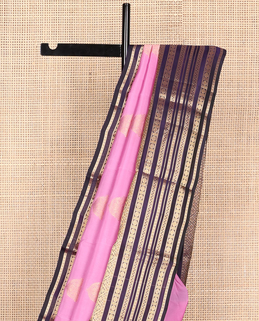 Light pink buttas vasundhara elite silk saree with contrast zari design border & argyle design pallu