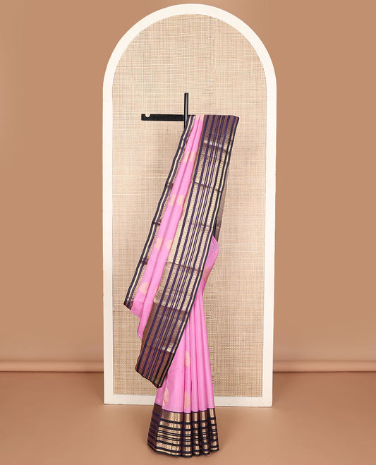 Light pink buttas vasundhara elite silk saree with contrast zari design border & argyle design pallu