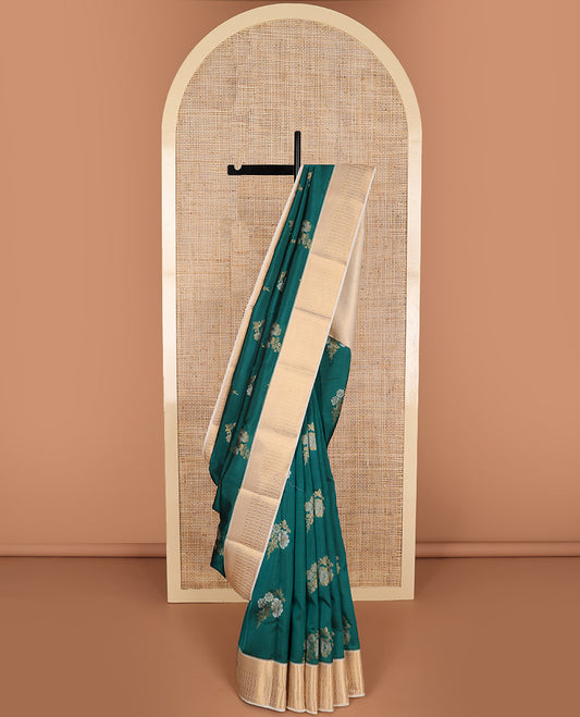 Green floral buttas vasundhara elite silk saree with contrast zari design border & intricate zari design pallu