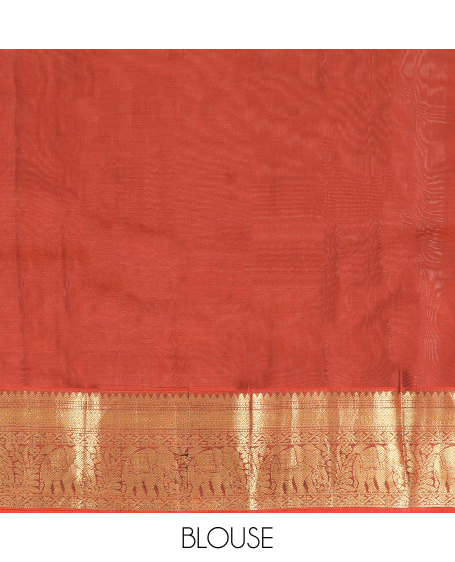 Mustard Vasundhara Lite Silk Mix Saree, Prettified with Zari Buttas All Over Its Body, Complemented by Contrast Border of Rekku, Muthu, Banaras, Mayil Kann, and Yaanai Designs, Grandly Woven Pallu of Diagonal Designs, and Paired with a Contrast Blouse