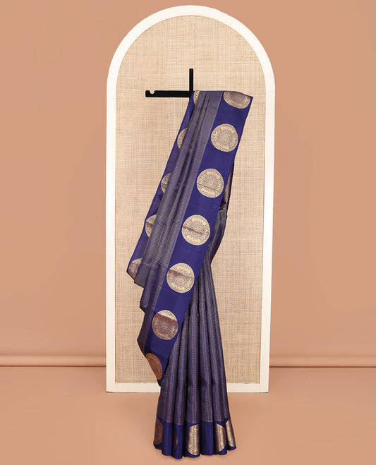 Blue Vasundhara Lite Silk Mix Saree, Gleamed Up with Zari Checked Design on Its Body, Highlighted by Zari Border Features Big Chakram Designs, Gleaming Jaal Design Pallu, and Paired with a Matching Blouse