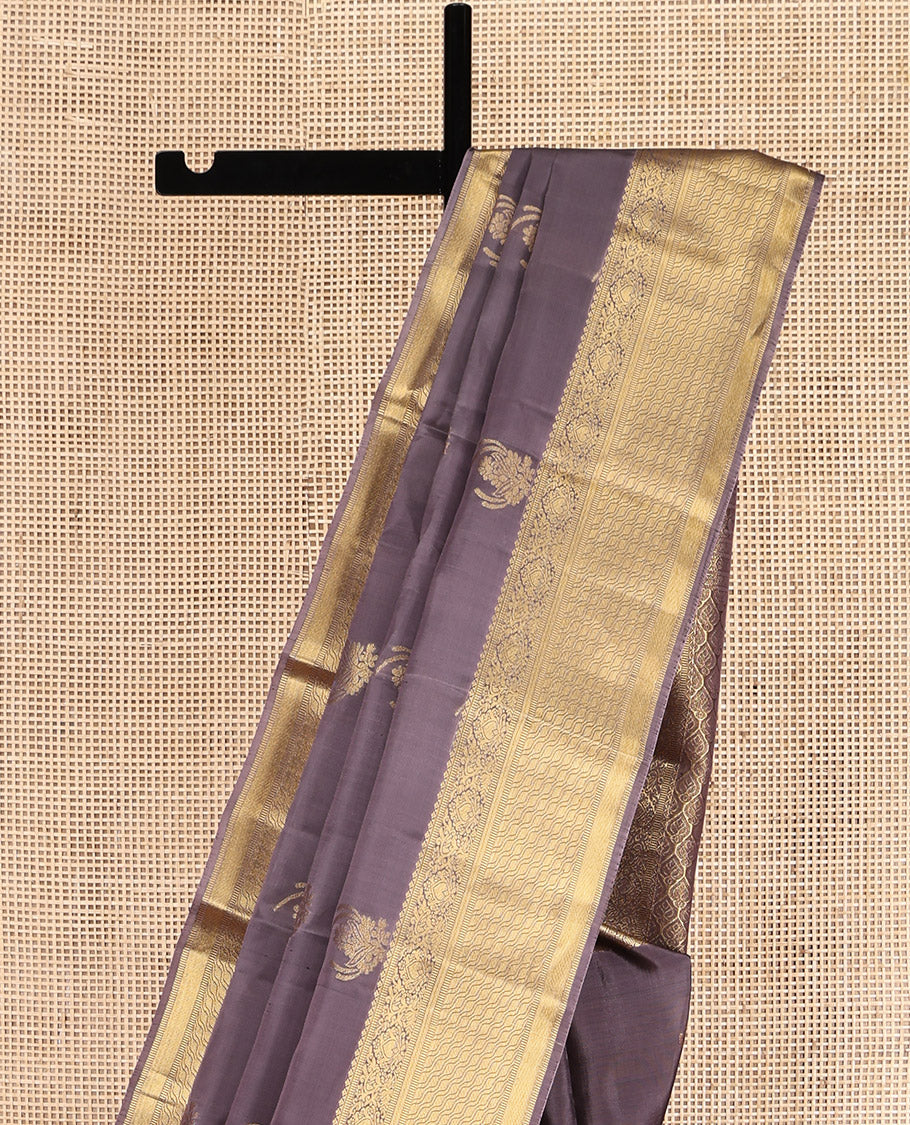 Grey Vasundhara Lite Silk Mix Saree, Adorned with Zari Buttas, Highlighted by Traditional Zari Border, Intricate Pallu, and Matching Blouse