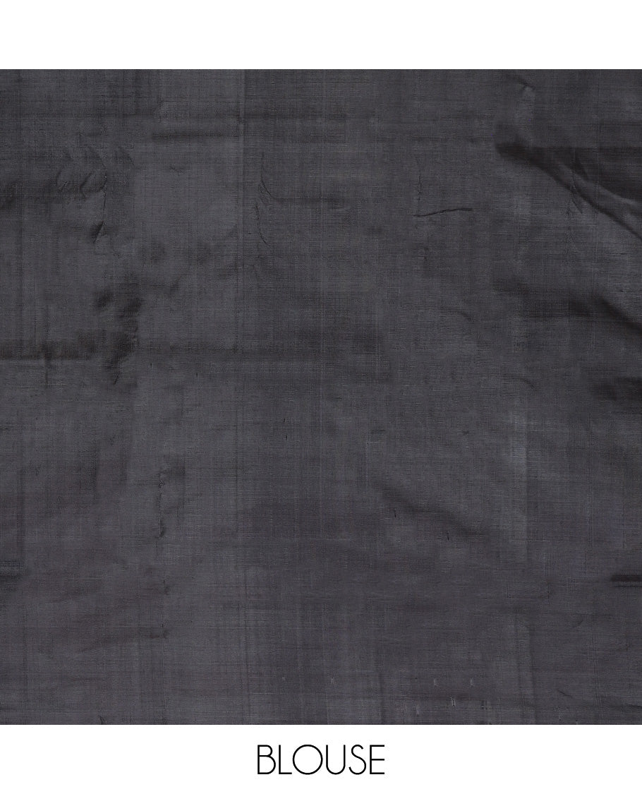 Borderless sandal buttas Banana pith saree, contrast pallu of stripes, and temple buttas