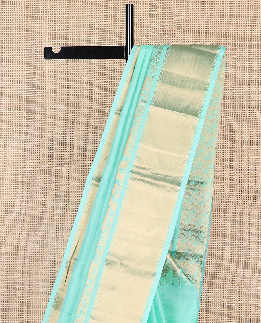 Sea blue silk saree with self border of wedding, banaras design & zari design pallu