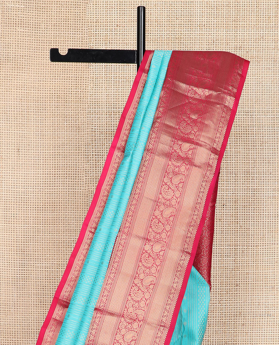 Blue zari designs silk saree, contrast border of rekku,muthu,banaras,kuyil kann & manga kodi & floral jaal pallu