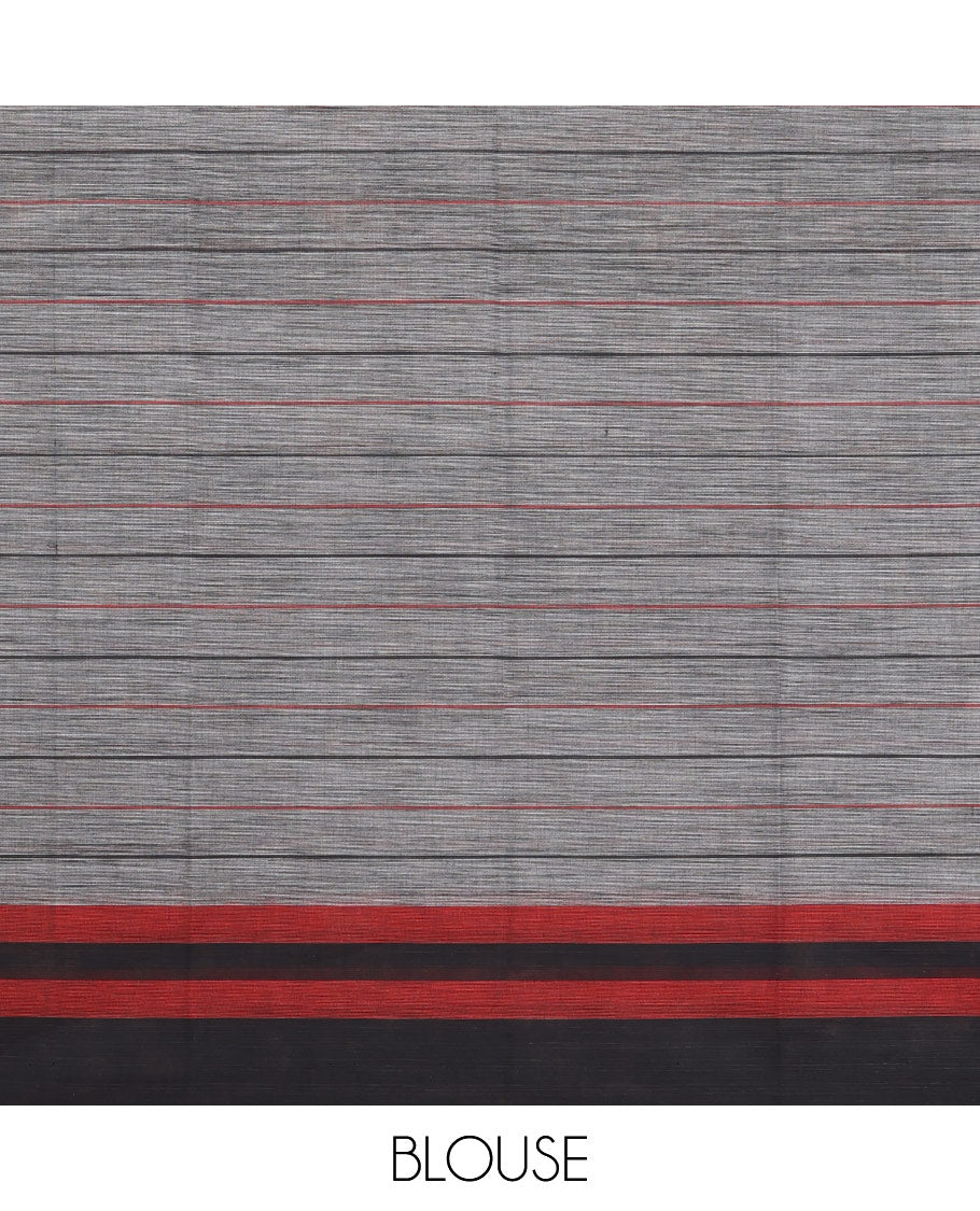 Grey Checked Chirala Cotton Saree, a Contrast Border, Self-Pallu, and a Matching Blouse