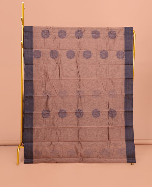 Brown Semi-Silk Cotton Saree, Delicately Designed with Buttas All Over Its Body, Contrast Traditional Design Border, Pallu Features Jaal Design, and Paired with a Matching Blouse