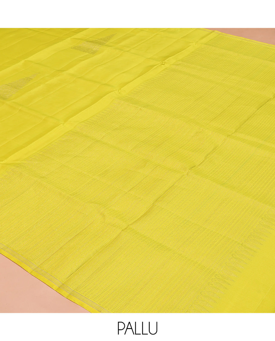 Yellow Mayuri Lite Silk Mix Saree, Sparsely Threaded with Zari Buttas, a Piping Border, Sparsely Woven Pallu, and a Matching Blouse