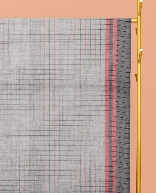 Grey Checked Chirala Cotton Saree, a Contrast Border, Self-Pallu, and a Matching Blouse
