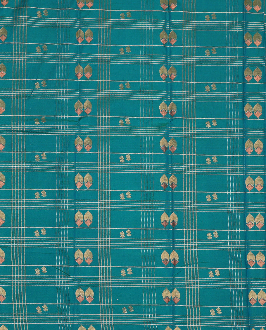 Blue art silk pavadai set, zari design with contrast traditional zari bordered skirt and a contrast zari design blouse