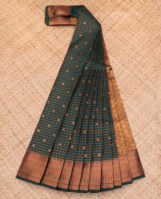 Blue Budget Silk Saree, Features Zari Buttas and Checks All Over Its Body, Highlighted by a Traditional Zari Design Border, Grand Jaal Pallu, and Paired with a Matching Blouse